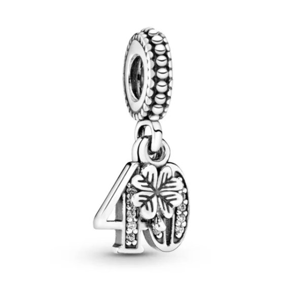 Happy 40th Birthday Dangle Bracelet Charm S925 Sterling Silver Fits Pandora - Picture 1 of 6